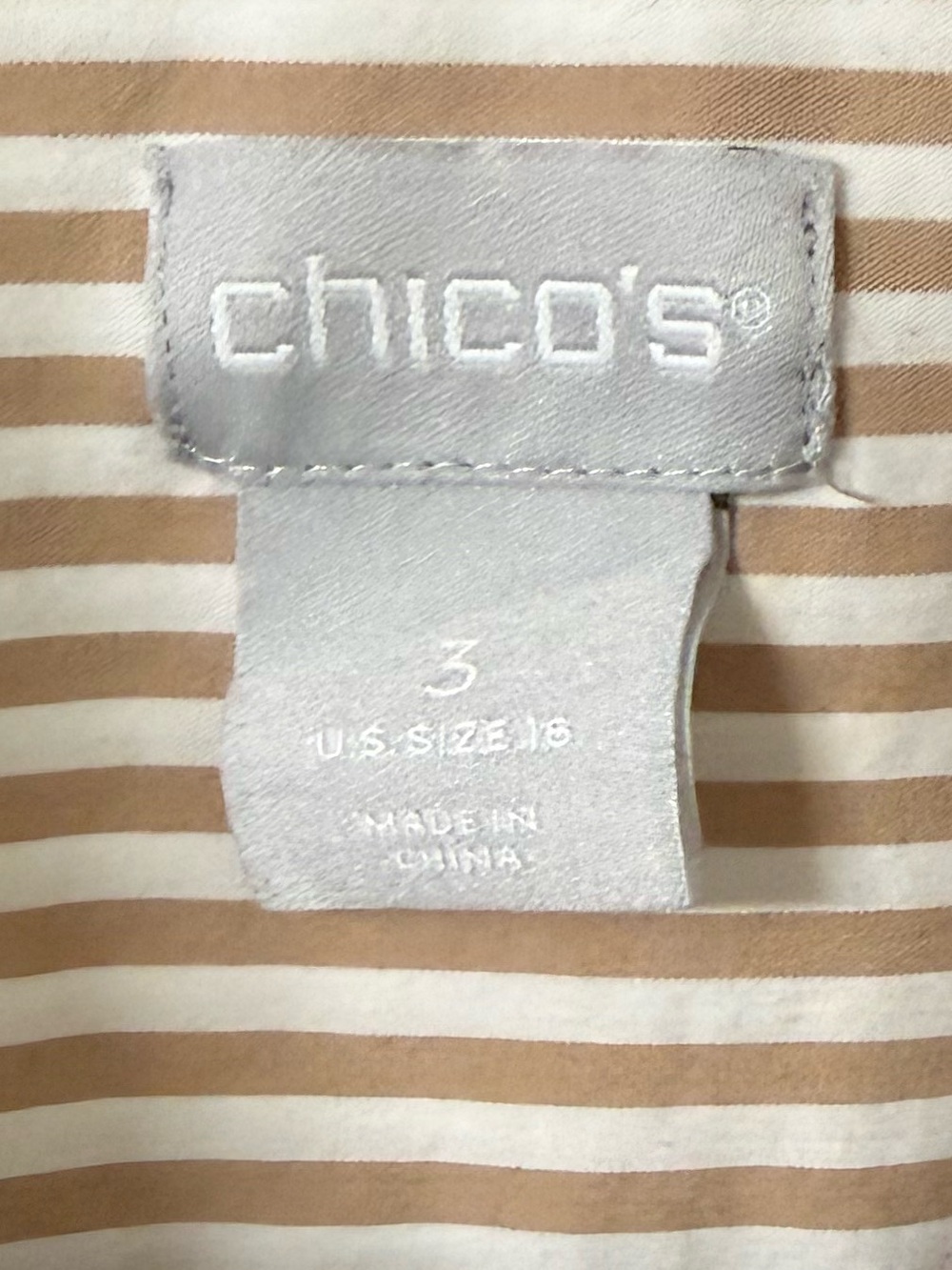 Chico's Beige and White Striped Button-Down Shirt - Picture 3 of 6